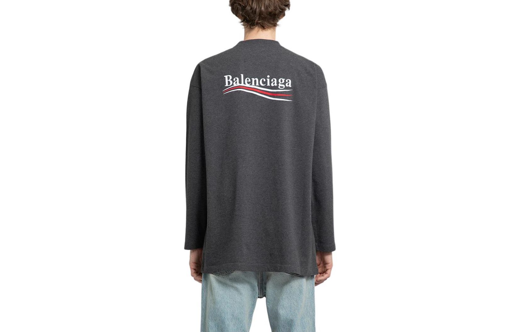 Balenciaga  Grey Embroidered Logo Crewneck Long Sleeve Oversized T-Shirt. 681046TKVJ11662 圖 3