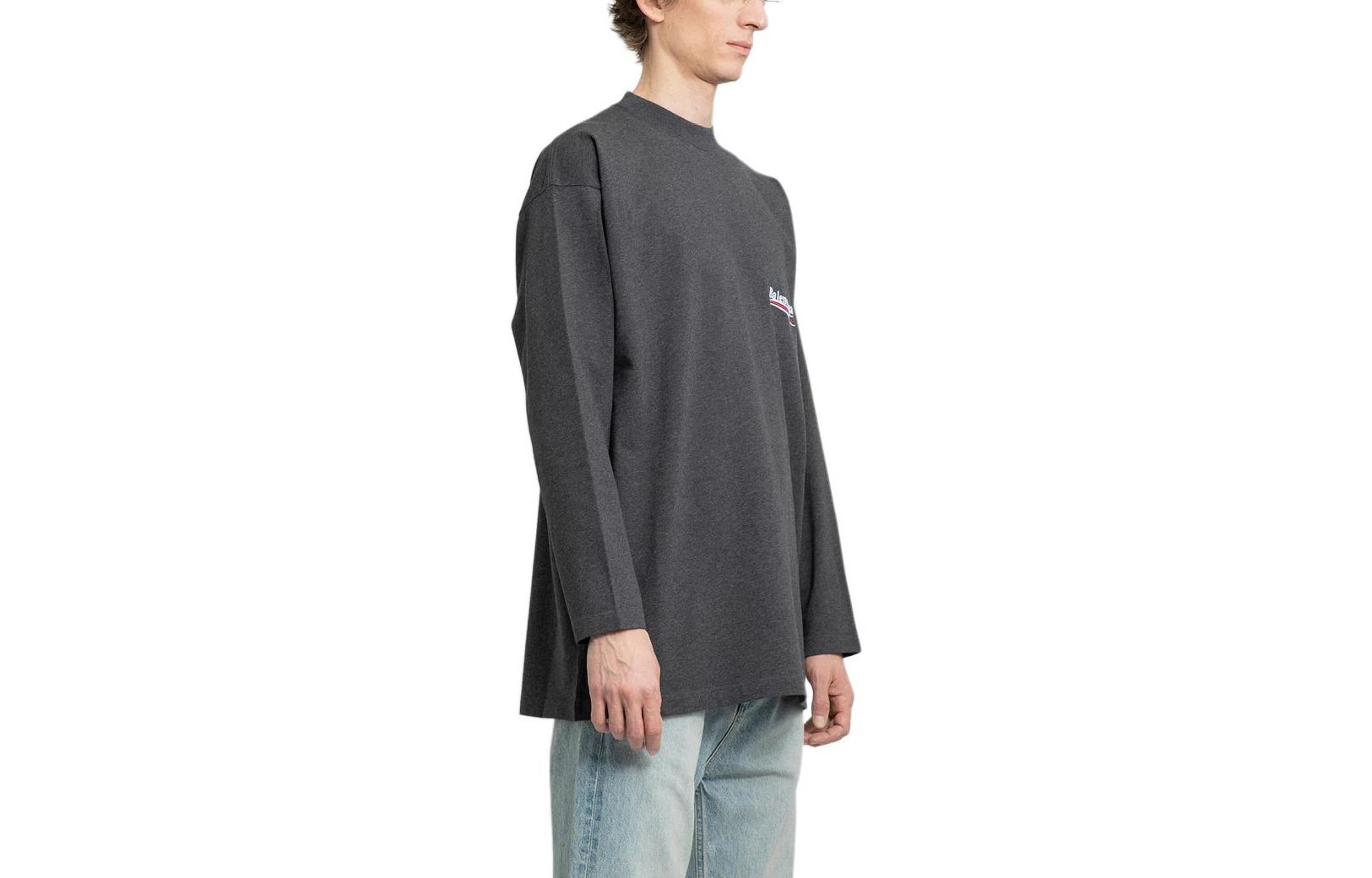 Balenciaga  Grey Embroidered Logo Crewneck Long Sleeve Oversized T-Shirt. 681046TKVJ11662 圖 4