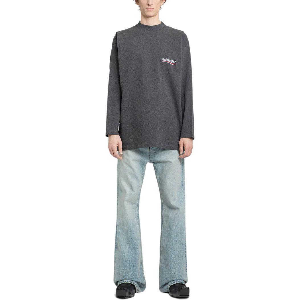 Balenciaga  Grey Embroidered Logo Crewneck Long Sleeve Oversized T-Shirt. 681046TKVJ11662 圖 5