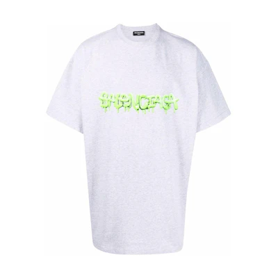 Balenciaga Grey Graffiti Logo Print Loose Fit T-Shirt. 676589TLVF11203