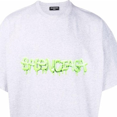 발렌시아가 그레이 그래피티 로고 프린트 루즈핏 티셔츠. 676589TLVF11203 Details for 발렌시아가 그레이 그래피티 로고 프린트 루즈핏 티셔츠. 676589TLVF11203