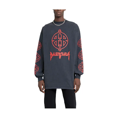 Balenciaga Grey Oversized Letter Print Crewneck Sweatshirt. 739027TPVI21568