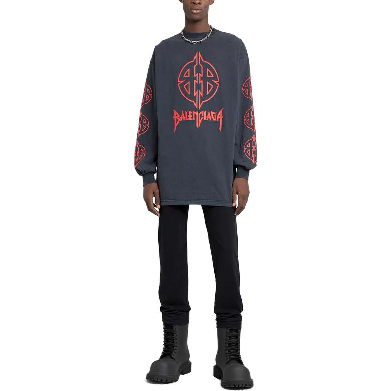 Purchase Balenciaga  Grey Oversized Letter Print Crewneck Sweatshirt. 739027TPVI21568