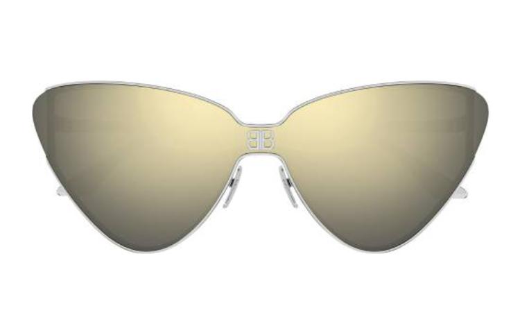 Lookbook バレンシアガ イレギュラー ロゴ シールド サングラス シルバー アセテート フレーム BB0191S005