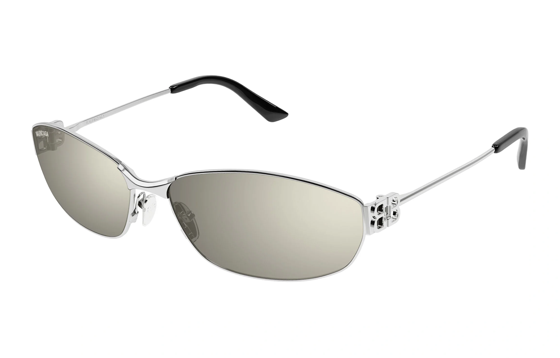 Balenciaga  Irregular Shaped Sunglasses Silver with Cutout Logo Metal Frame BB0336S006