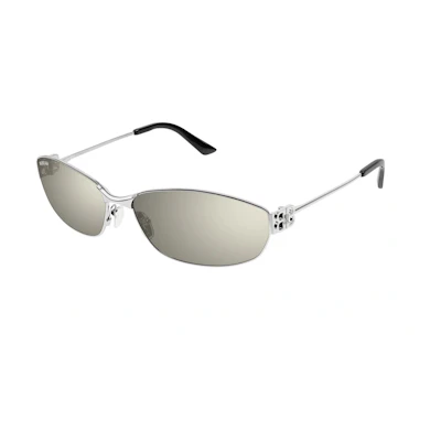 Balenciaga Irregular Shaped Sunglasses Silver with Cutout Logo Metal Frame BB0336S006
