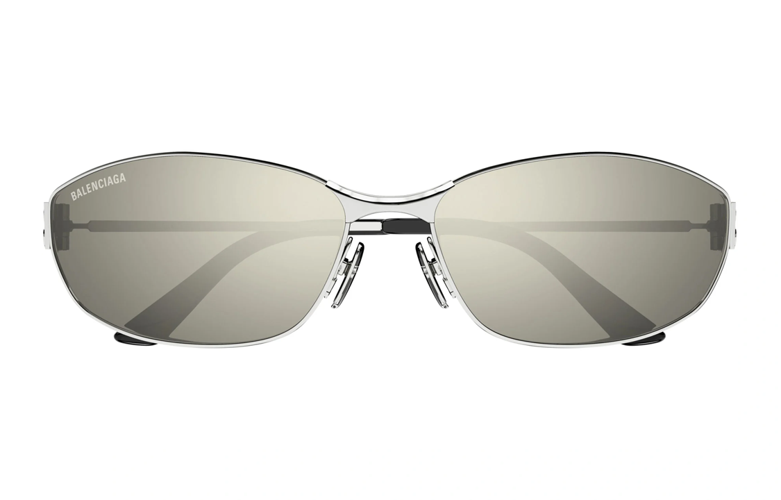 Lookbook 巴黎世家 銀色切割Logo金屬框不規則形墨鏡 BB0336S006