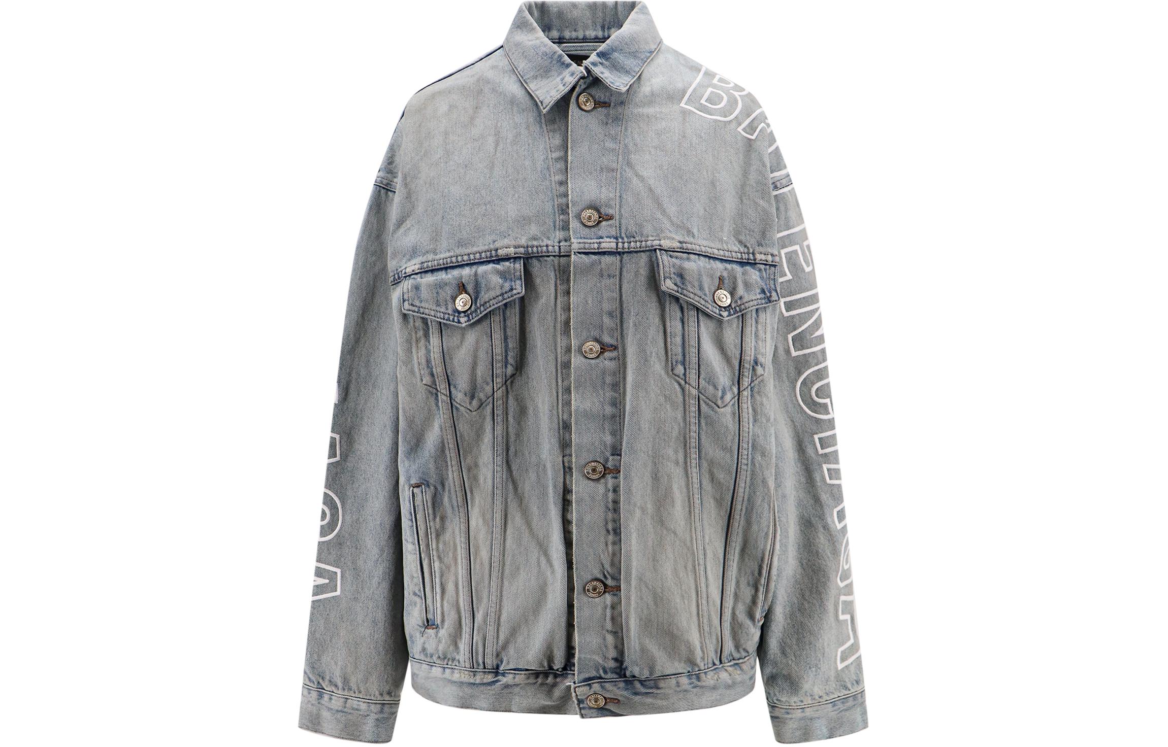Balenciaga  Light Blue Denim Jacket with Letter Collar and Button Closure. 767949TDW144016