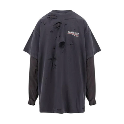 Balenciaga Logo Distressed Layered Long Sleeve T-Shirt Black. 818555TRVK89756