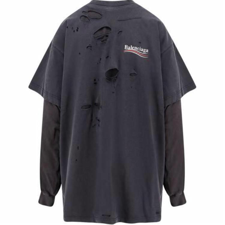 Order Balenciaga 标志做旧叠层长袖T恤 黑色. 818555TRVK89756