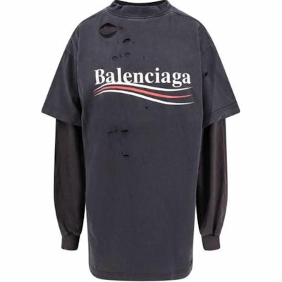 Balenciaga 标志做旧叠层长袖T恤 黑色. 818555TRVK89756 Lookbook Balenciaga 标志做旧叠层长袖T恤 黑色. 818555TRVK89756