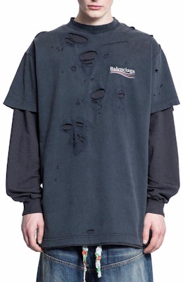 Balenciaga 标志做旧叠层长袖T恤 黑色. 818555TRVK89756 Shop Balenciaga 标志做旧叠层长袖T恤 黑色. 818555TRVK89756