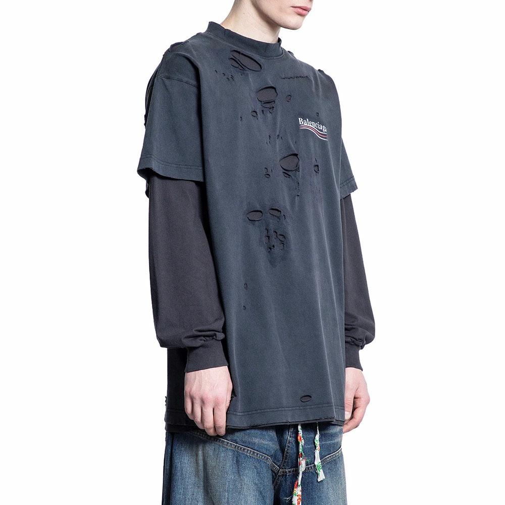 Details for Balenciaga 标志做旧叠层长袖T恤 黑色. 818555TRVK89756