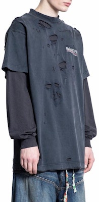 Balenciaga 标志做旧叠层长袖T恤 黑色. 818555TRVK89756 Details for Balenciaga 标志做旧叠层长袖T恤 黑色. 818555TRVK89756