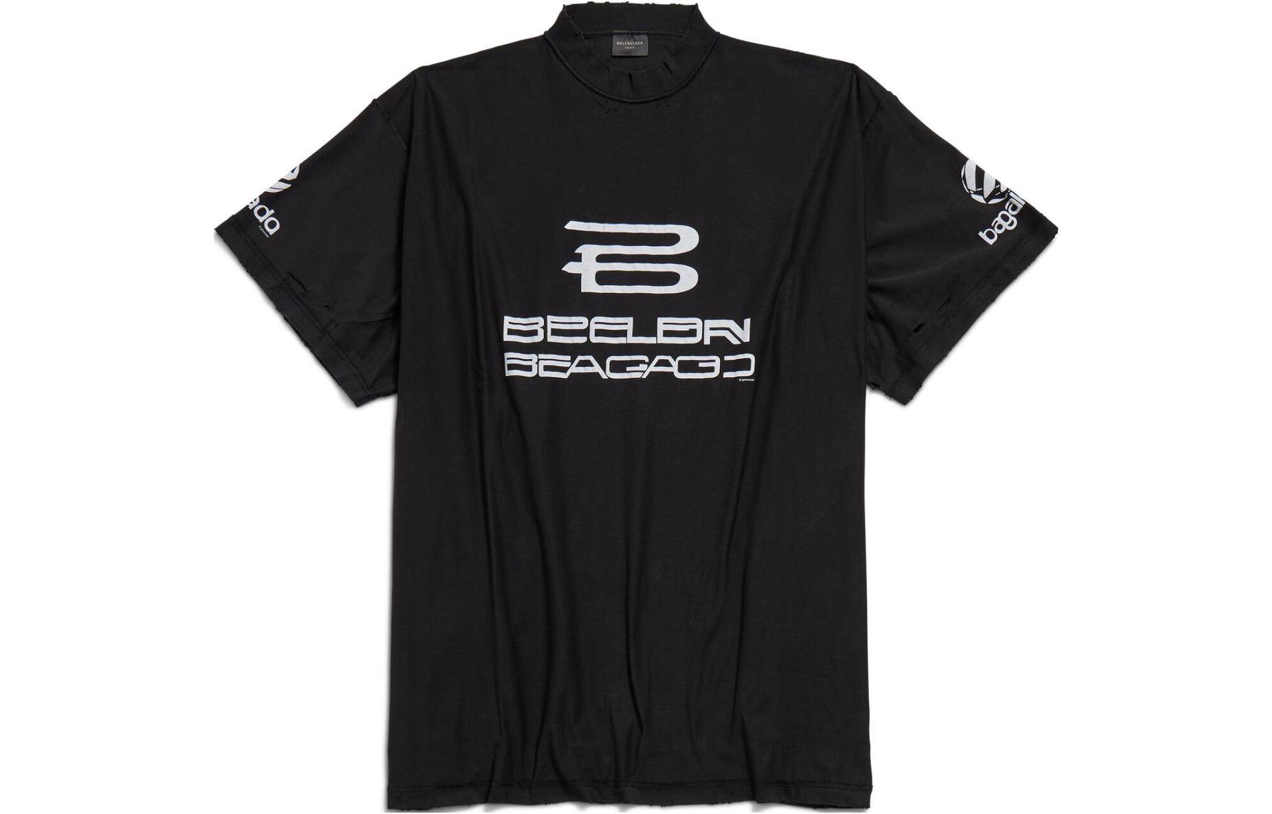 Order 발렌시아가 로고 프린트 블랙 오버사이즈 크루넥 티셔츠. 787358TQVG11569