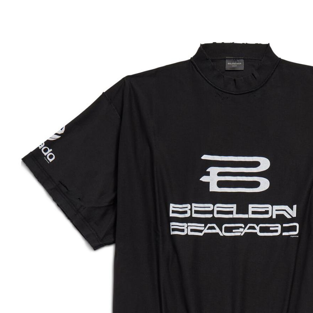 Details for 발렌시아가 로고 프린트 블랙 오버사이즈 크루넥 티셔츠. 787358TQVG11569