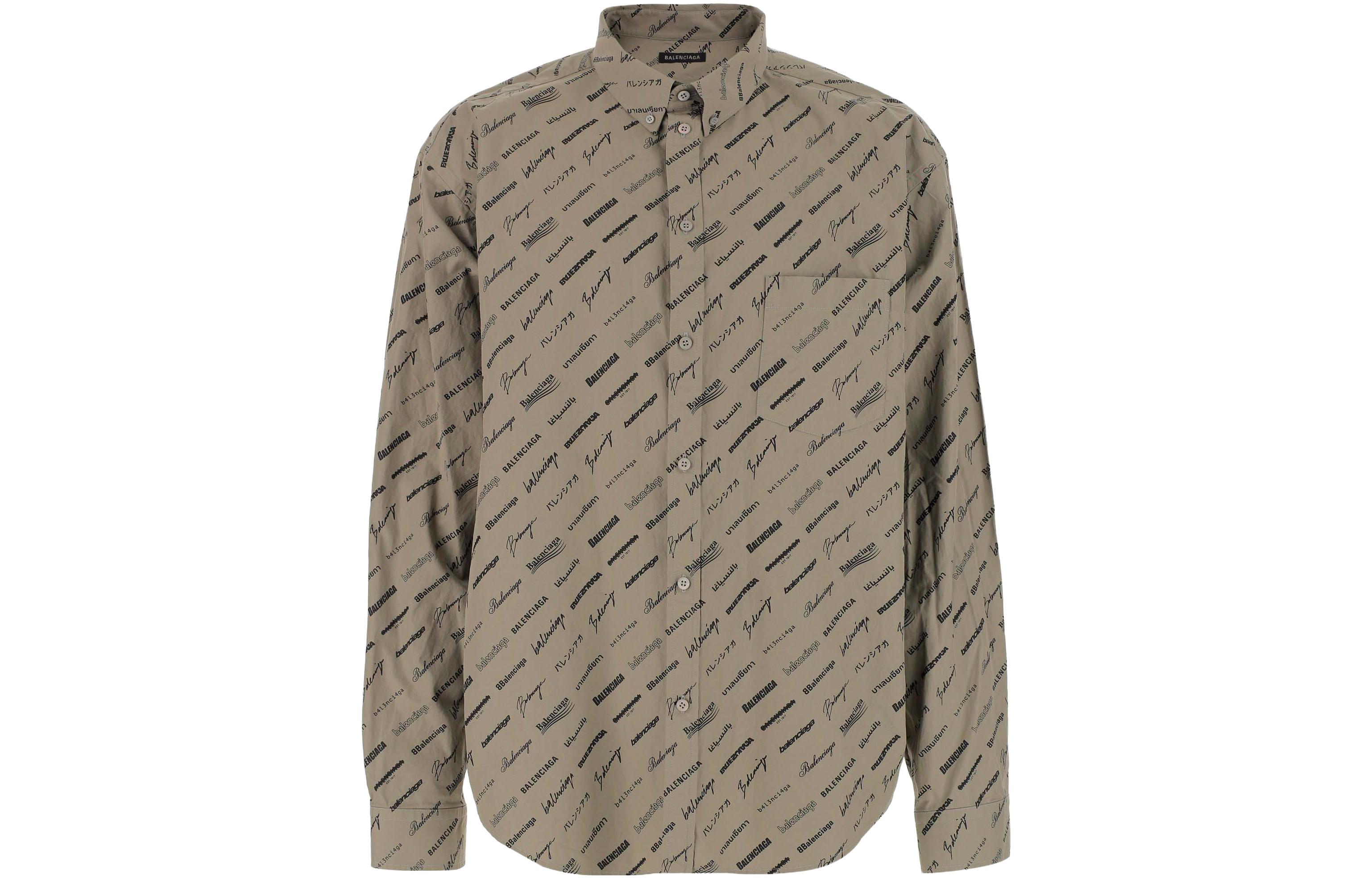 Balenciaga  Logo Print Button-Up Shirt Yellow Brown Regular Fit. 662983TNLL19763