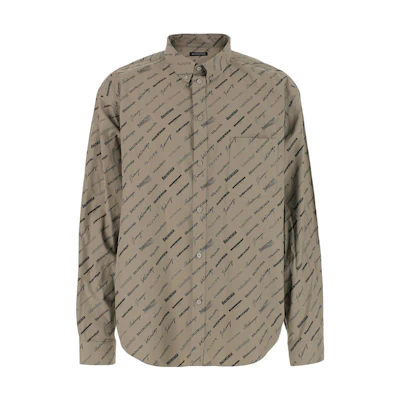 Balenciaga Logo Print Button-Up Shirt Yellow Brown Regular Fit. 662983TNLL19763