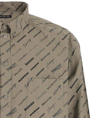 Balenciaga Kemeja Logo Print Kancing Kuning Coklat Regular Fit. 662983TNLL19763 Details for Balenciaga Kemeja Logo Print Kancing Kuning Coklat Regular Fit. 662983TNLL19763