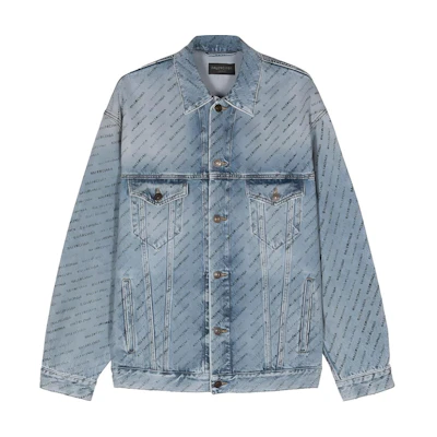 Balenciaga Logo Printed Denim Jacket Blue - Regular Fit, Long Sleeve. 799555TQW664141