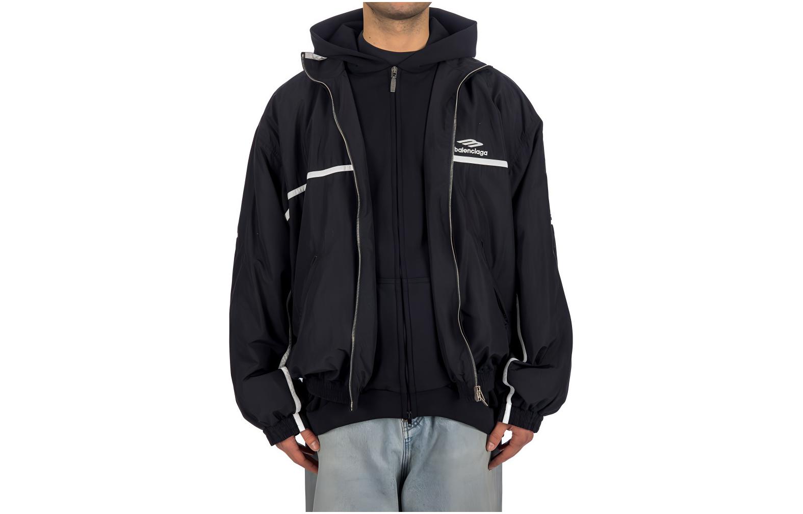 Balenciaga  Logo Zip-Up Long Sleeve Jacket Loose Fit Black 773043TNQ251000