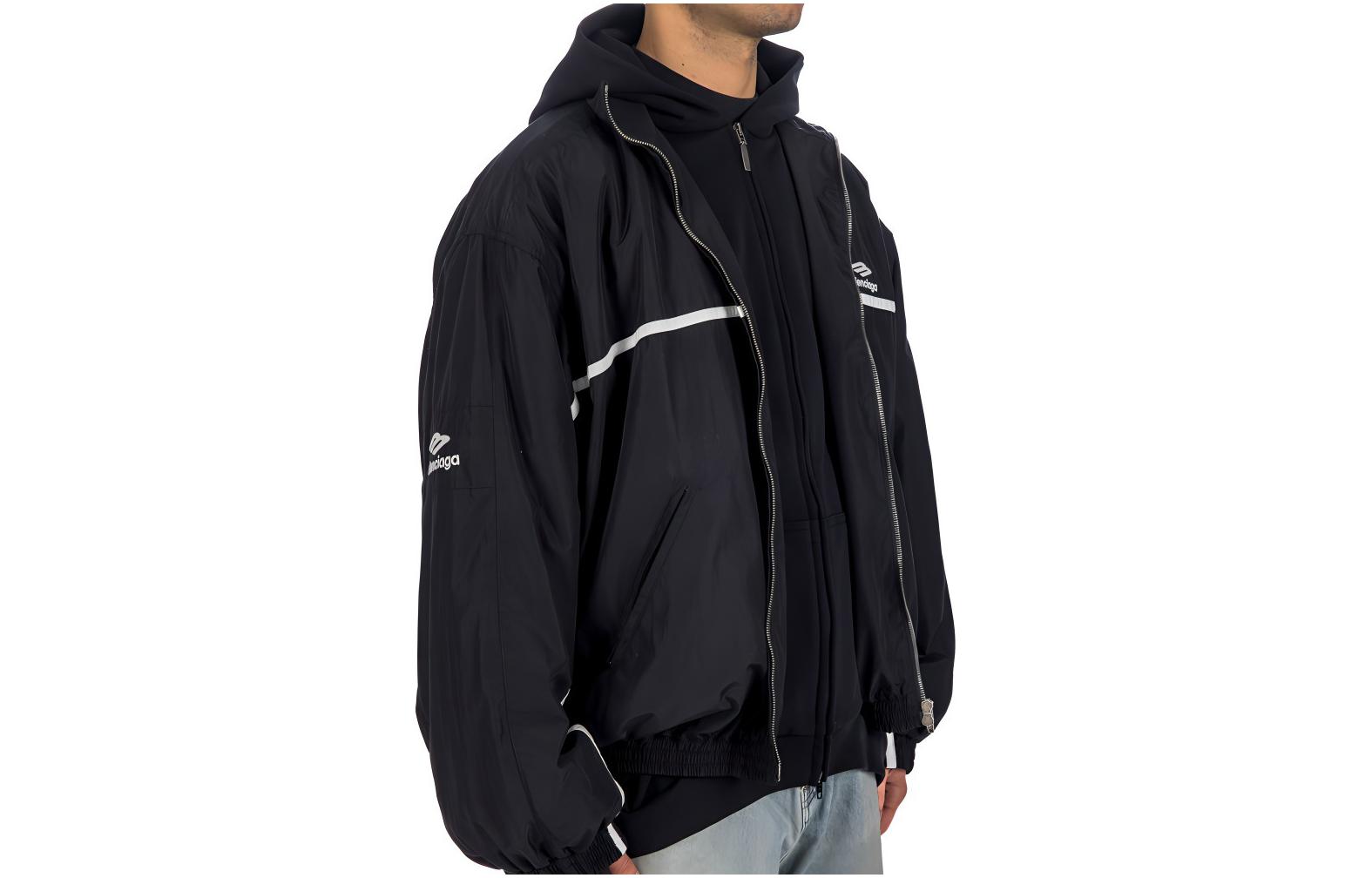 Balenciaga  Logo Zip-Up Long Sleeve Jacket Loose Fit Black 773043TNQ251000 圖 4