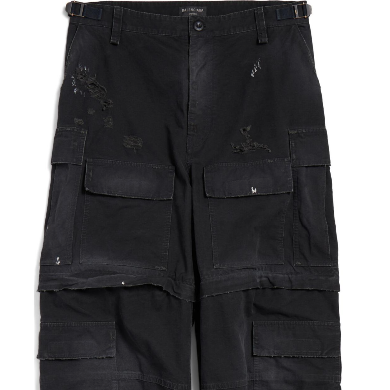 Shop 발렌시아가 루즈핏 블랙 캐주얼 팬츠 인비지블 지퍼 및 벨트 고리 포함 746493TQP141000