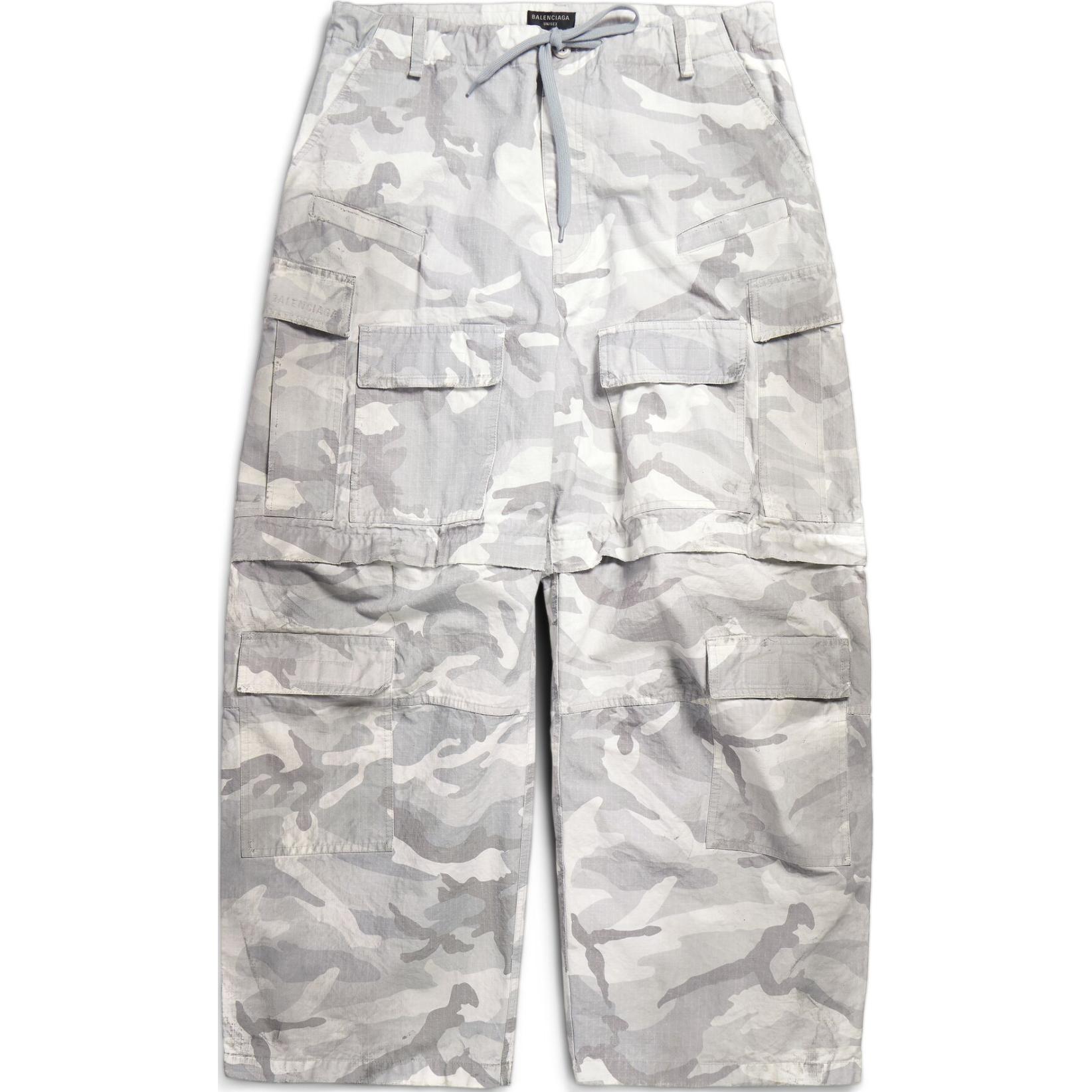 Balenciaga  Loose Fit Camo Cargo Pants with Drawstring in Light Gray. 791053TQLA71400