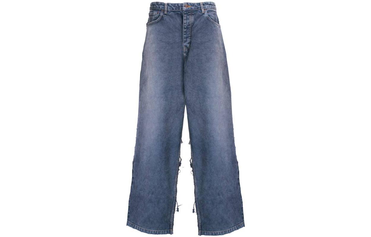 Balenciaga  Loose Fit Wide-Leg Zipper Pants Blue Casual Trousers. 738751TOW554702