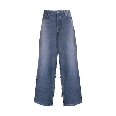 Balenciaga Loose Fit Wide-Leg Zipper Pants Blue Casual Trousers. 738751TOW554702