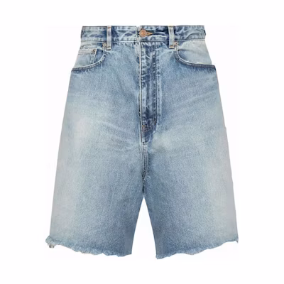Balenciaga Mid-Rise Distressed Denim Shorts Blue Regular Fit. 697835TDW143341