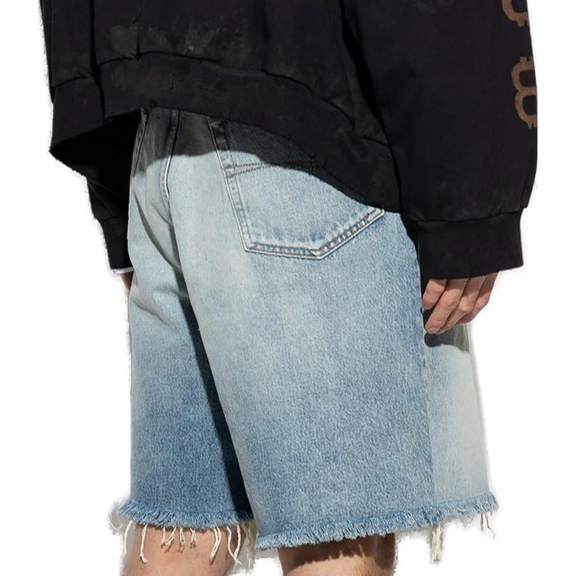 Shop Balenciaga 中腰藍色做舊牛仔短褲 常規版型。 697835TDW143341