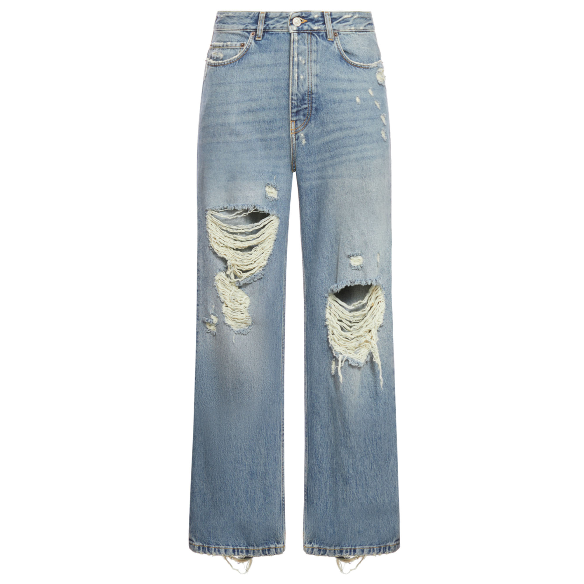 Balenciaga  Mid-Waist Distressed Button Straight Jeans Blue. 745151THW254245