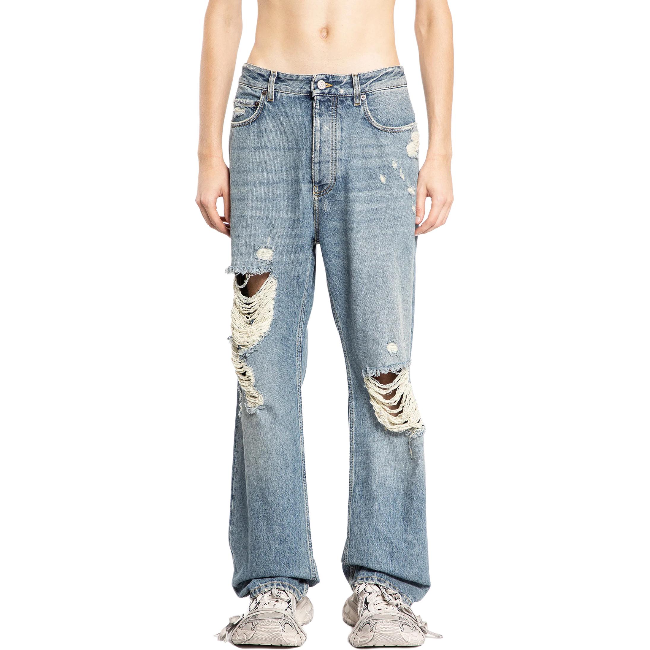 Shop 발렌시아가 미드웨이스트 디스트레스 버튼 스트레이트 진 블루. 745151THW254245