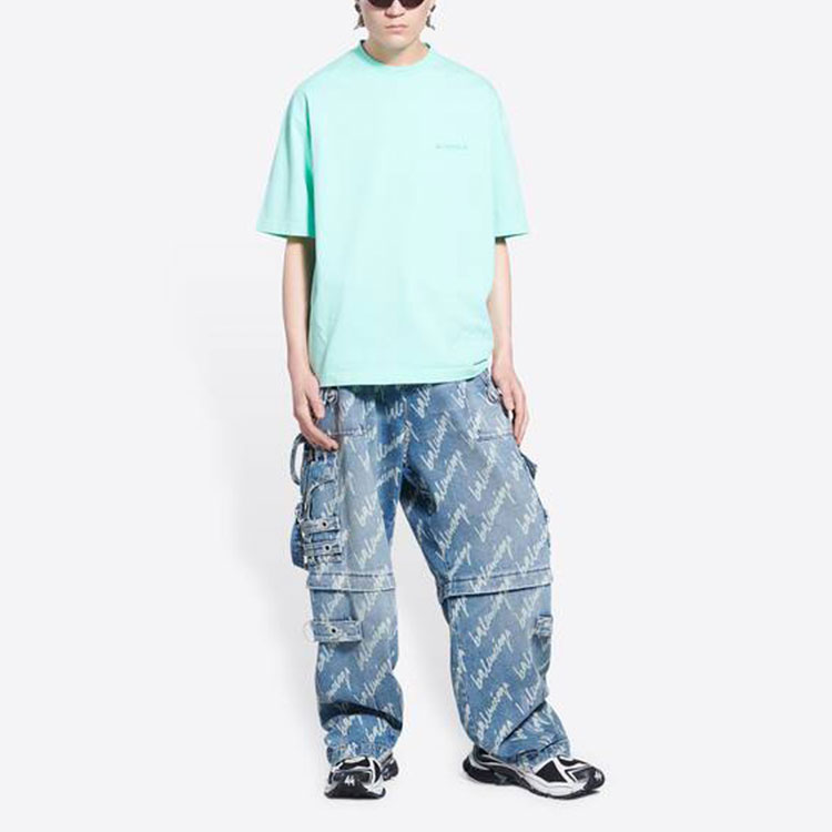 Balenciaga  Mint Green Logo Embroidered Oversized T-Shirt. 612966TLVB93062 圖 4