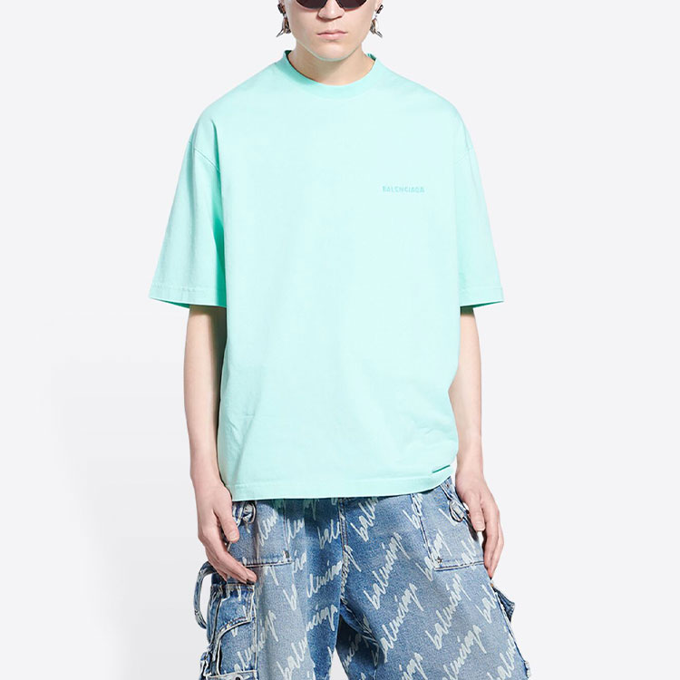 Balenciaga  Mint Green Logo Embroidered Oversized T-Shirt. 612966TLVB93062 圖 5