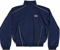 Balenciaga Navy Blue Embroidered Logo High-Neck Loose-Fit Jacket. 811929TRO328065 Balenciaga Navy Blue Embroidered Logo High-Neck Loose-Fit Jacket. 811929TRO328065