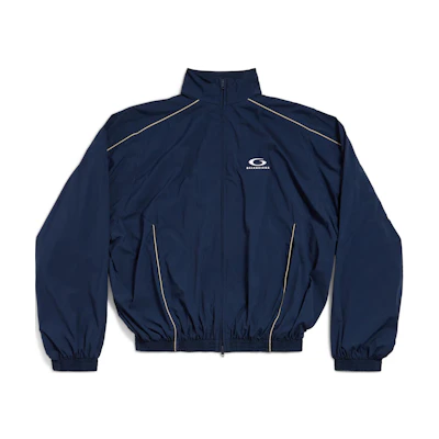 Balenciaga Navy Blue Embroidered Logo High-Neck Loose-Fit Jacket. 811929TRO328065