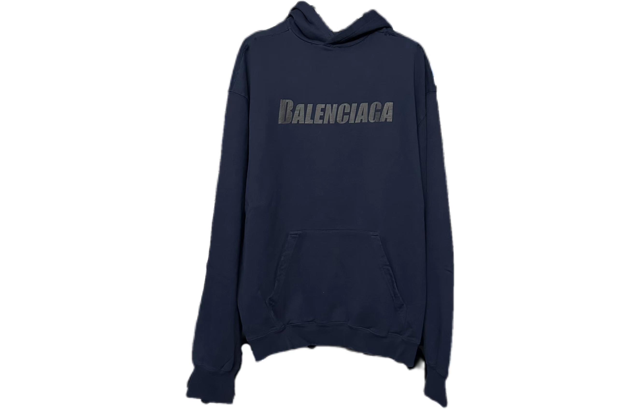 Balenciaga  Navy Blue Loose Fit Hoodie with Letter Print. 729361TNVL24450