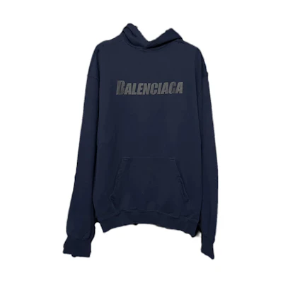Balenciaga Navy Blue Loose Fit Hoodie with Letter Print. 729361TNVL24450