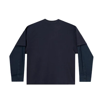 Balenciaga Navy Logo Patch Long Sleeve Crewneck Regular Fit T-Shirt 671401TLVF38447