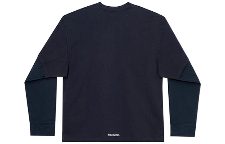 Lookbook Balenciaga  Navy Logo Patch Long Sleeve Crewneck Regular Fit T-Shirt 671401TLVF38447