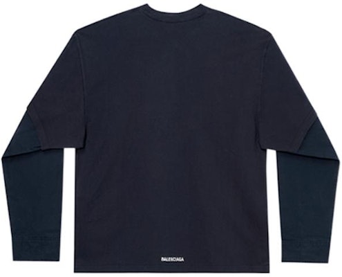 Balenciaga Navy Logo Patch Long Sleeve Crewneck Regular Fit T-Shirt 671401TLVF38447 Lookbook Balenciaga Navy Logo Patch Long Sleeve Crewneck Regular Fit T-Shirt 671401TLVF38447