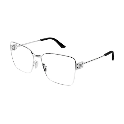 Balenciaga Optical Silver Irregular Metal Glasses with Double B Logo. BB0339O002