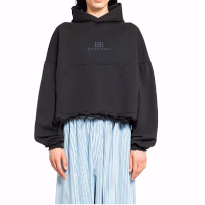 Balenciaga 寶麗嘉黑色寬版連帽衫帶標誌設計。 783397TQVS91083 Purchase Balenciaga 寶麗嘉黑色寬版連帽衫帶標誌設計。 783397TQVS91083