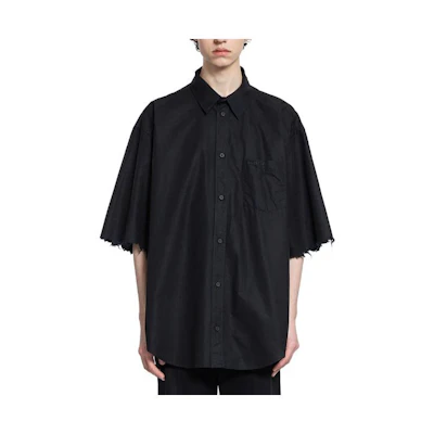 Balenciaga Oversized Black Short-Sleeve Shirt with Classic Collar. 791208TNM601000