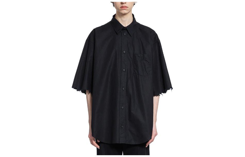 Order 巴黎世家经典领口黑色宽松短袖衬衫 791208TNM601000