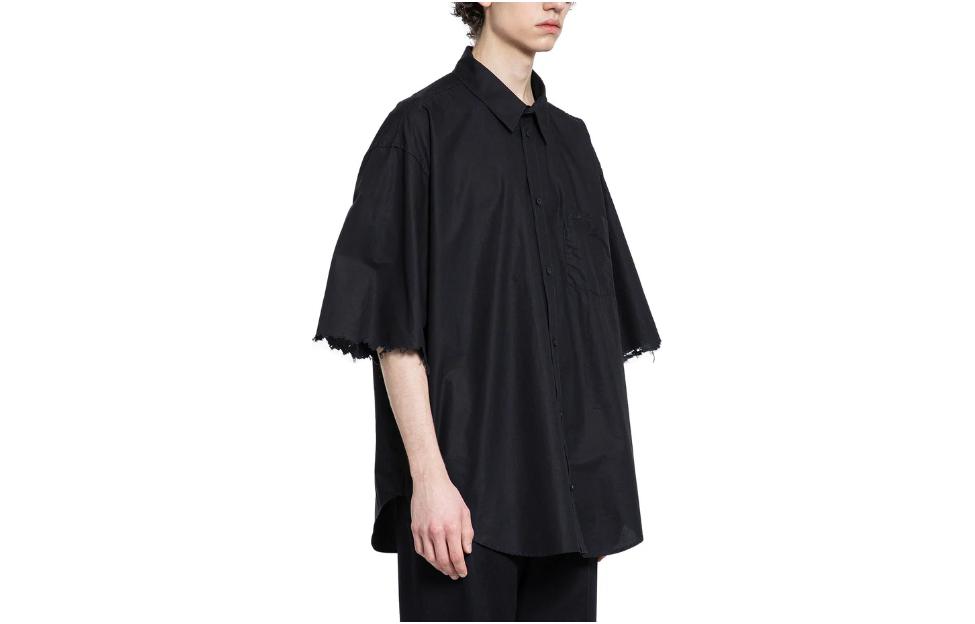 Shop 巴黎世家经典领口黑色宽松短袖衬衫 791208TNM601000