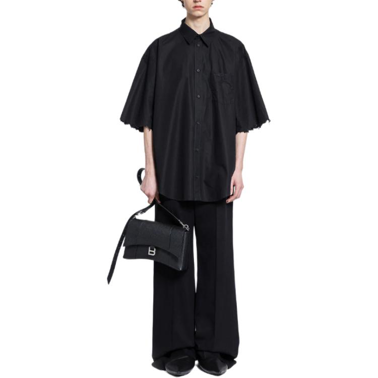 Purchase 巴黎世家经典领口黑色宽松短袖衬衫 791208TNM601000