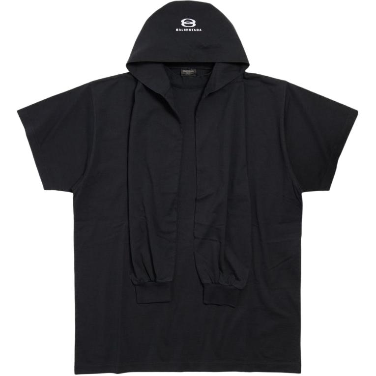 Balenciaga  Oversized Cotton Hoodie T-Shirt Black with Letter Print 797722TLVF91569